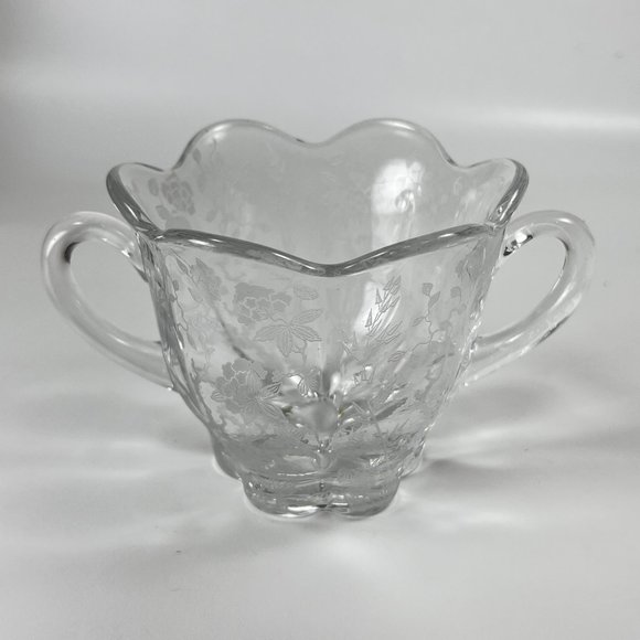 Vtg Duncan Miller Sugar Bowl Canterbury Line Etched Glass Floral Collectible - Picture 6 of 10